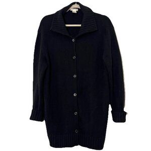 Bergdorf Goodman Cardigan Sweater Womens L Black 100% Cashmere Pockets Preppy